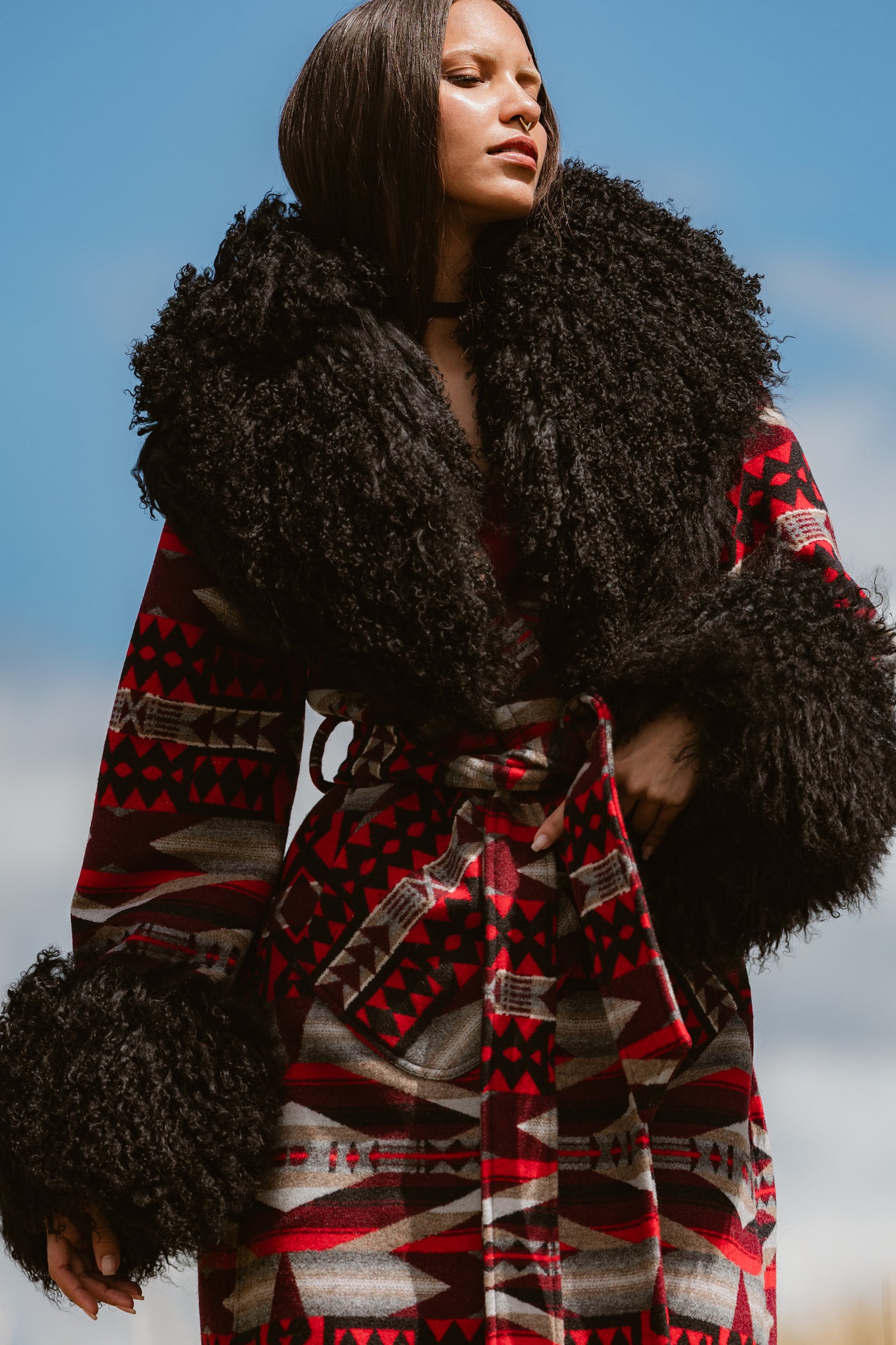 La Paz Scarlet Shearling Duster