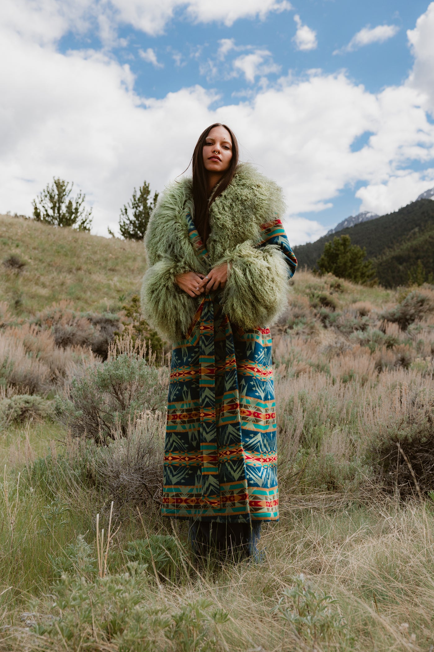 Echo Peaks Sage Shearling Duster