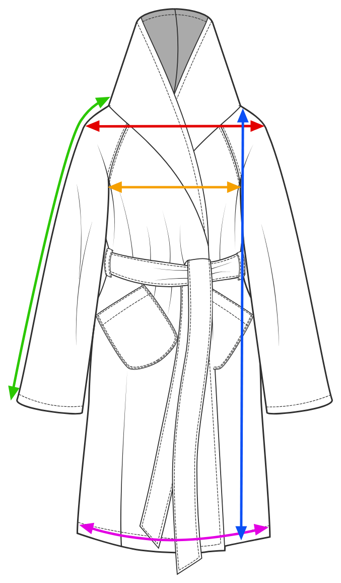 Measurement diagram for the Classic Robe Cloak
