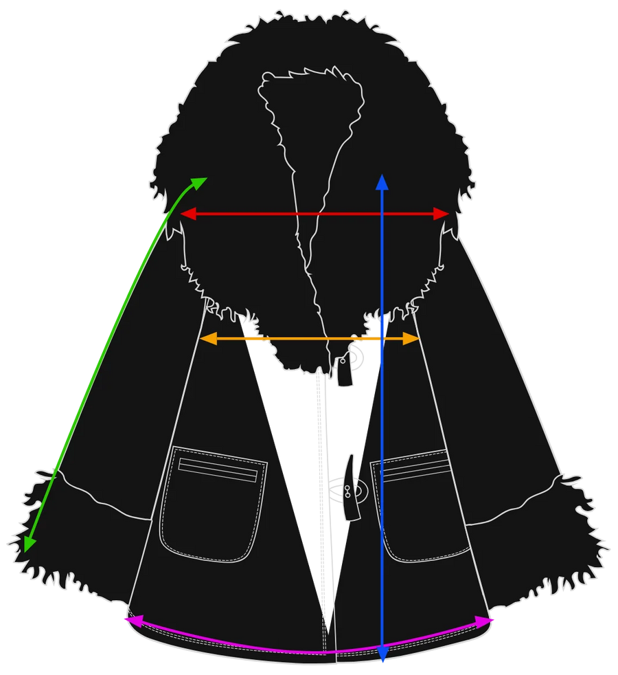 Measurement diagram for the Shearling Cloak