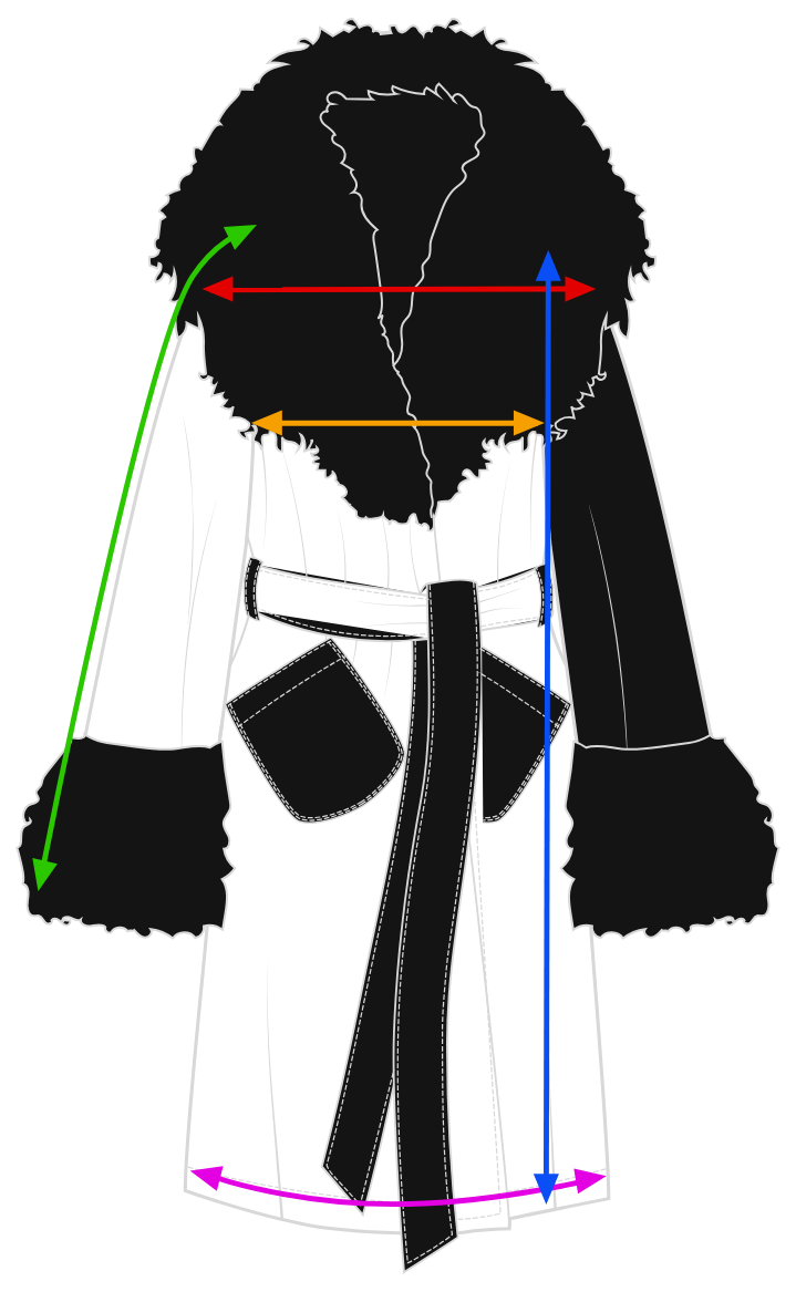 Measurement diagram for the Shearling Smoking Robe