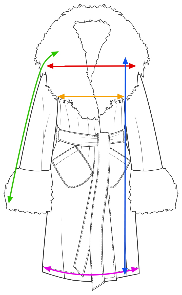 Measurement diagram for the Shearling Smoking Robe