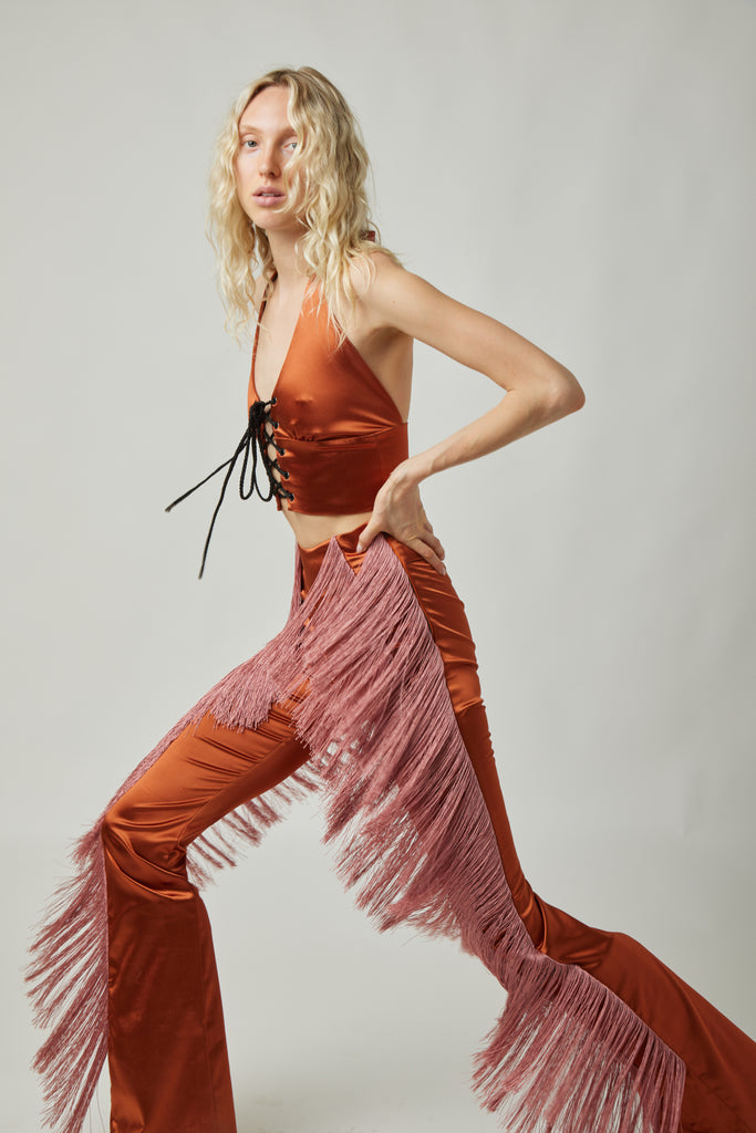 cotton voile fringe pants フリンジパンツcrinkle Hiza Fringe Pants in Cream – RI MI