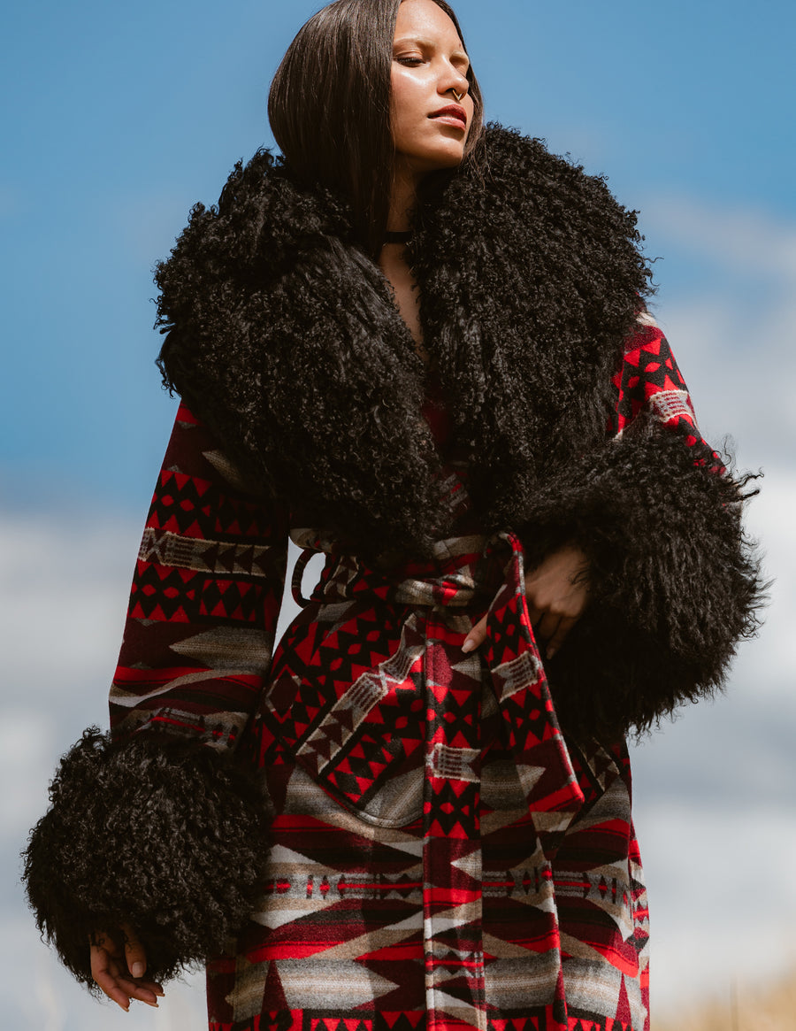 La Paz Scarlet Shearling Duster, view 2
