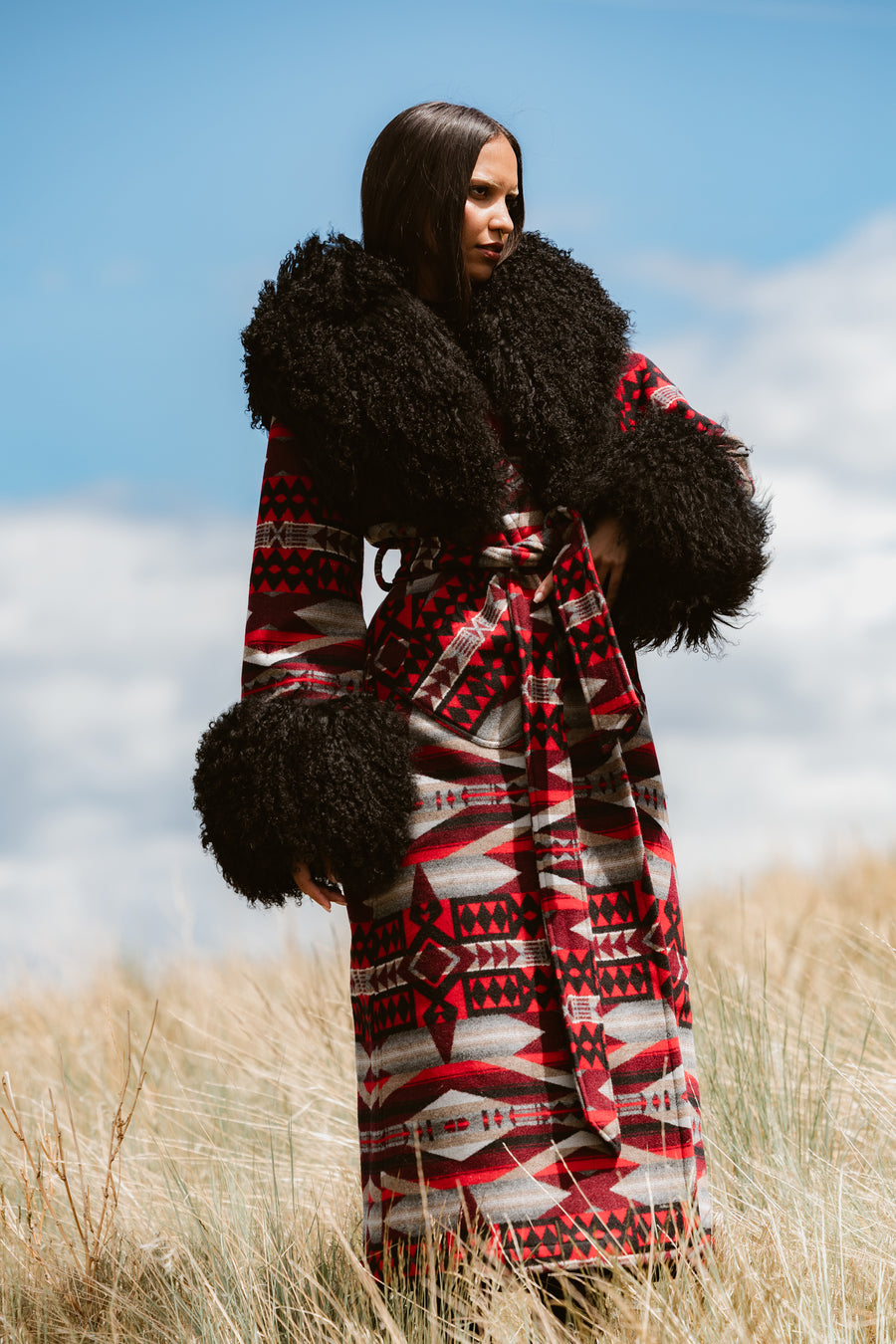 La Paz Scarlet Shearling Duster, view 4