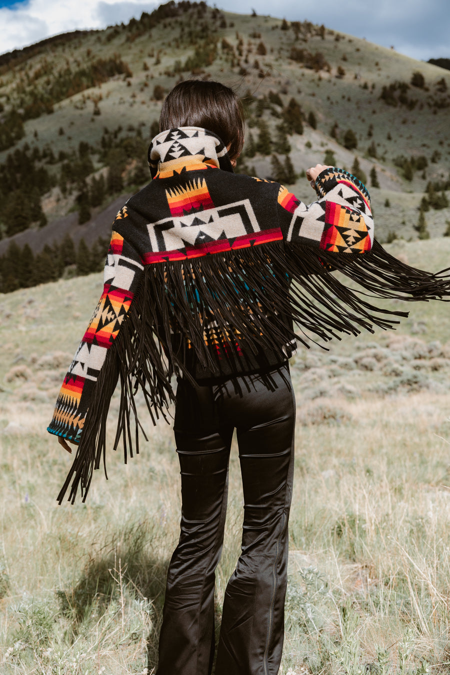 Chief Joseph Fringe Black Cropped Archer, view 3