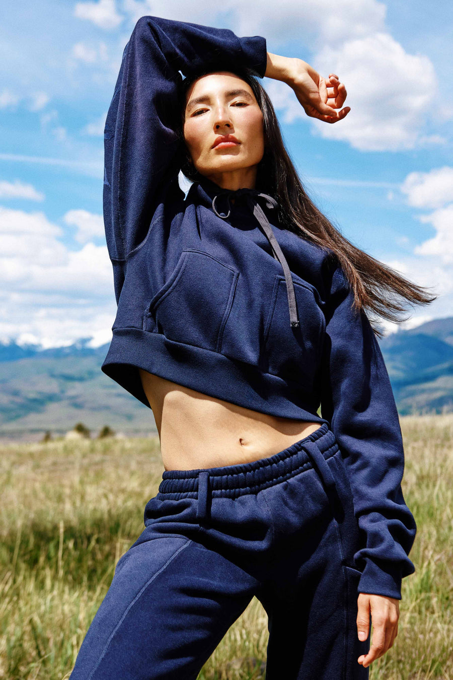 Navy Pull Over Hoodie Sparkle, view 4