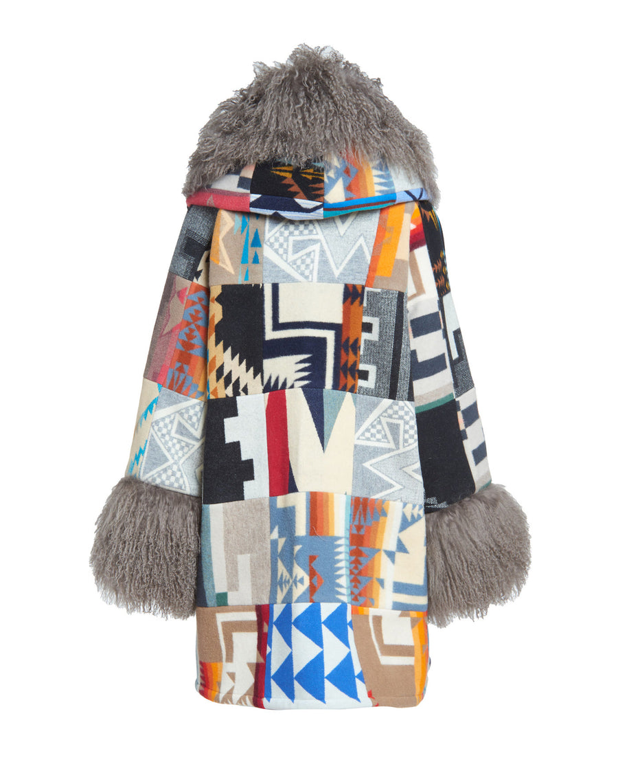 Patchwork Unisex Shearling Cloak, view 2