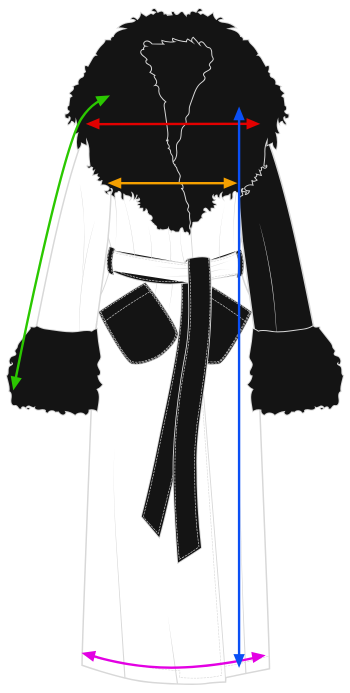 Measurement diagram for the Shearling Duster Robe