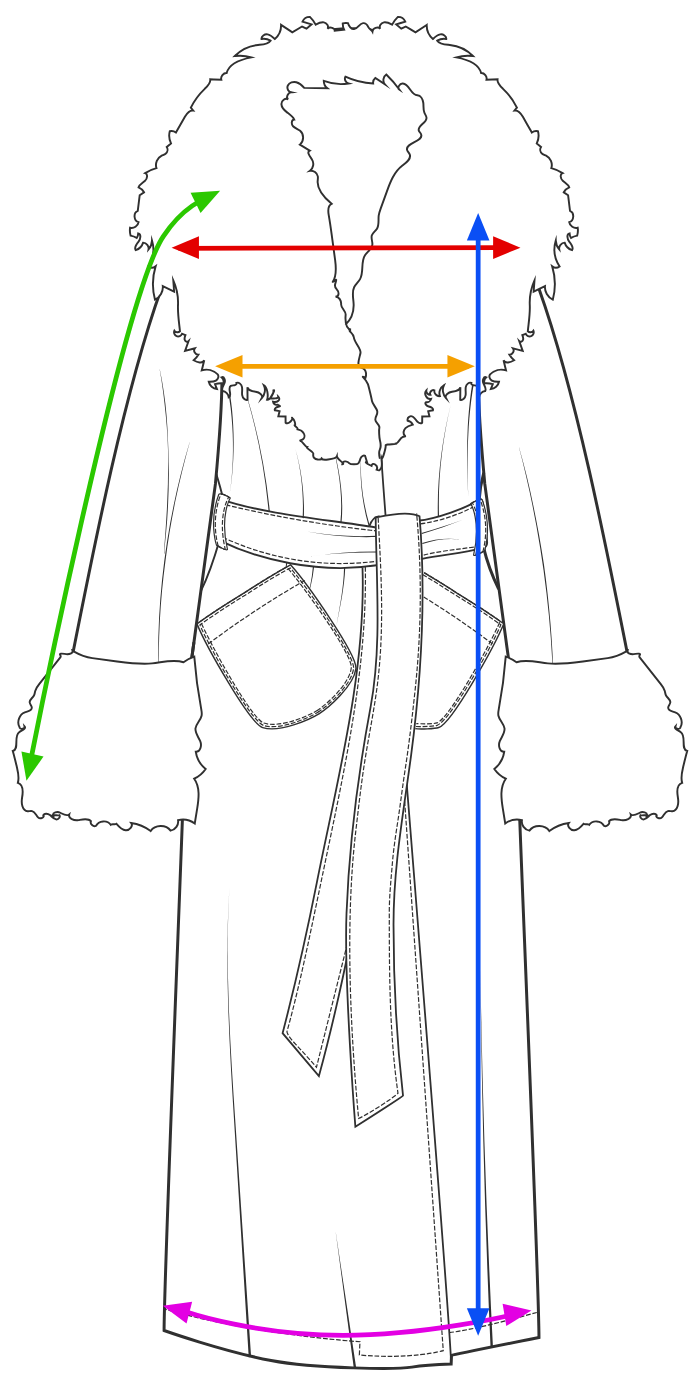 Measurement diagram for the Shearling Duster Robe